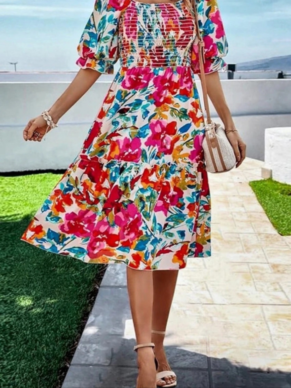 Floral Midi Dress in Multicolor Like New